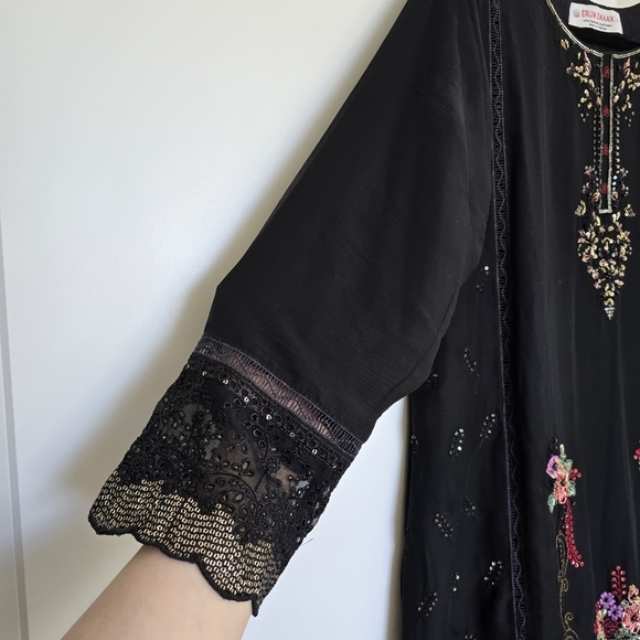 Black Embroidered Pakistani Suit by Erum Emaan - Size 45" - Large - Picture 7 of 17